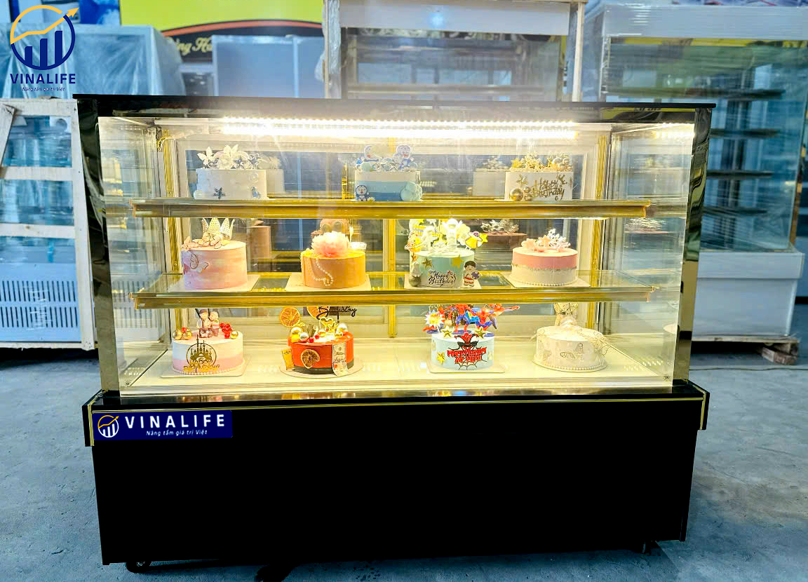 Tủ Trưng Bày Bánh Kem Kính Vuông 3 Tầng 90