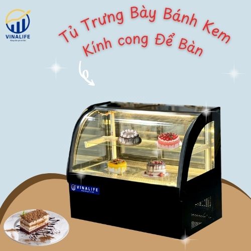 Tủ Trưng Bày Bánh Kem Để Bàn Kính Cong 90cm